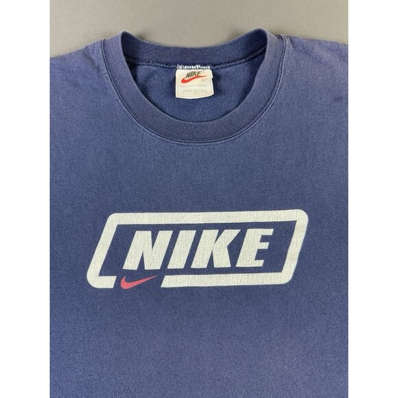 Rare Vintage 90s Nike Swoosh Navy Blue Tank Top Basketball Sports Large USA Made - Picture 3 of 8